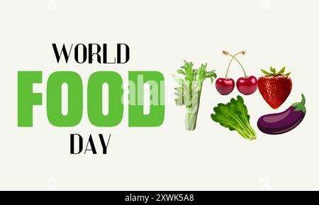 World Food Day Vektor Illustration Design geeignet für soziale Medien, Banner, Poster, World Food Day Hintergrund Design mit Obst und Gemüse Stock Vektor