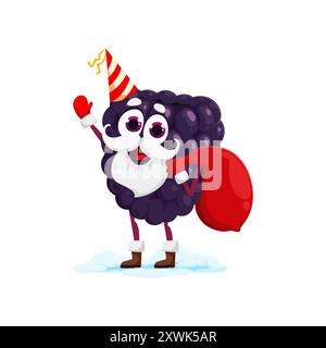 Cartoon Weihnachtsbeere mit Weihnachtsmütze und Weihnachtsmann Geschenktasche. Isolierte Vektoren saftige Weihnachten Vater Noel Personage liefert Geschenke für Kinder und verbreitet festlichen Geist und Freude Stock Vektor