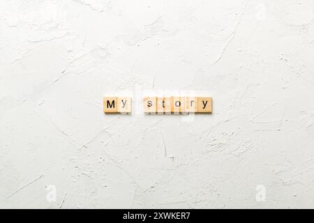 Meine Zwecke Wort auf Holzblock geschrieben. Meine Zwecke Text auf Zementtisch für Ihr Design, Konzept. Stockfoto