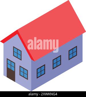 Abbildung eines Hauses mit rotem Dach, mehreren Fenstern und einer braunen Tür, passend für Immobilienmotive Stock Vektor