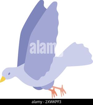 Minimalistische Vektor-Illustration einer lila Taube, die mit ihren Flügeln fliegt Stock Vektor