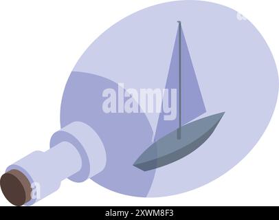 Glasflasche schützt ein kleines Segelboot im Inneren und symbolisiert das Konzept der Reiseversicherung Stock Vektor