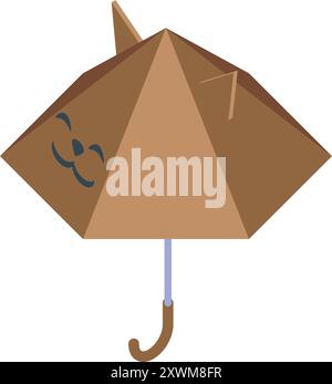 Brauner Regenschirm mit Katzenohren und lächelndem Katzengesicht zum Schutz vor Regen Stock Vektor