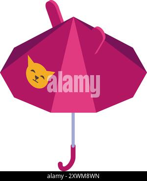 Rosafarbener Regenschirm mit Katzenohren und geöffnetem Gesicht, isoliert auf weißem Hintergrund Stock Vektor