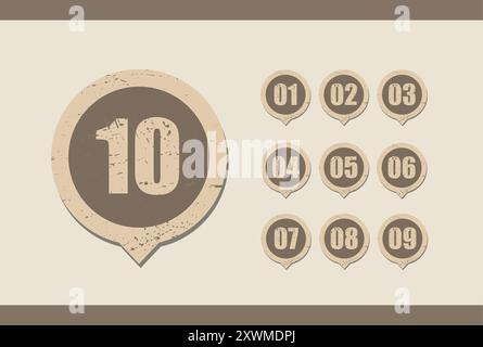 Alte, zerkratzte Schilder mit Zahlen im Grunge-Stil. Vektorabbildung Stock Vektor