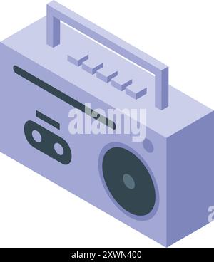 Illustration einer lila Boombox, die Musik im isometrischen Stil wiedergibt Stock Vektor