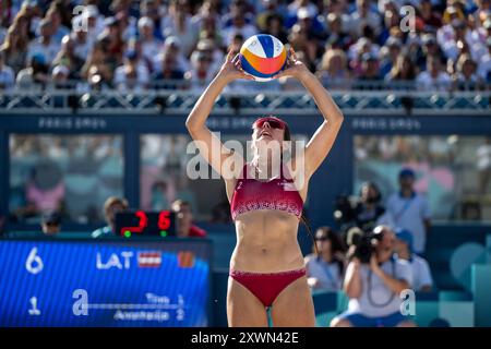 MUELLER Svenja, TILLMANN Cinja (Deutschland) vs GRAUDINA Tina, SAMOILOVA Anastasija (Lettland), im Bild SAMOILOVA Anastasija (Lettland), FRA, Olympische Spiele Paris 2024, Beachvolleyball, Frauen Achtelfinale, 05.08.2024 Foto: Eibner-Pressefoto/Michael Memmler Stockfoto
