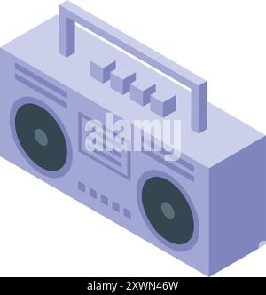 Vintage-Boombox mit Musik-Ikone im isometrischen Stil Stock Vektor