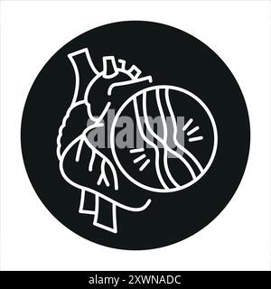 Schwarzes Symbol für Myokardiopathie. Signieren Sie für Webseite, mobile App, Schaltfläche, Logo. Schaltfläche Vektorisoliert. Bearbeitbare Kontur. Stock Vektor