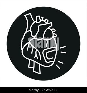 Schwarzes Symbol für Herzinsuffizienz. Signieren Sie für Webseite, mobile App, Schaltfläche, Logo. Schaltfläche Vektorisoliert. Bearbeitbare Kontur. Stock Vektor