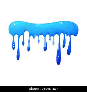 Farbenfroher tropfender Schleim im Zeichentrick. Schleimspritzer und Flüssigkeitstropfen. Giftiges Spritzen, klebriges schleimiges Element. Vektorillustration isoliert auf weiß Stock Vektor