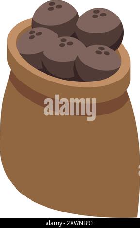 Der Sack enthält mehrere runde Kokosnüsse Stock Vektor