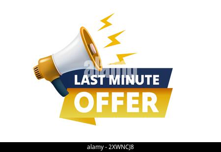 Last-Minute-Angebotsnachricht, Megaphon kündigt Nachrichten an, Bannerservice. Vektor Stock Vektor
