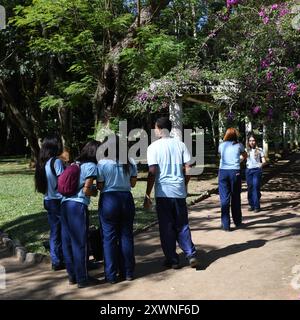 Gruppe von Studenten besucht den Jardim Botânico, den Botanischen Garten von Rio Stockfoto