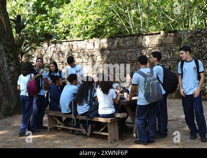 Gruppe von Studenten besucht den Jardim Botânico, den Botanischen Garten von Rio Stockfoto