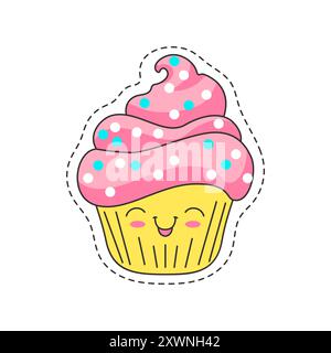 Vektor-Illustration eines glücklichen Cupcake-Stickers, ideal für süße und verspielte Designs. Stock Vektor