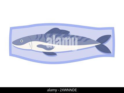 Kunststoffpaket mit Forelle, Draufsicht des Styroporbehälters mit Fischvektor-Illustration Stock Vektor