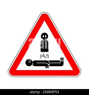 Achtung Astral. Vorsicht Seele fliegt aus dem Körper. Rotes Verbotsschild Ghost and Dead man Stock Vektor