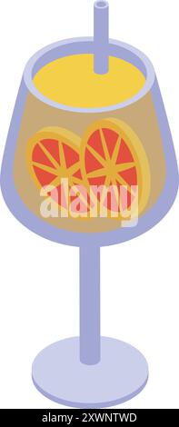 Isometrisches Glas mit einem Orangencocktail mit einem Strohhalm und Orangenscheiben Stock Vektor