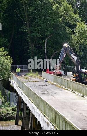 Im Vereinigten Königreich - Abriss der „Old Tramway Bridge“ Preston als Teil des „Levelling up Fund“ Stockfoto