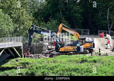 Im Vereinigten Königreich - Abriss der „Old Tramway Bridge“ Preston als Teil des „Levelling up Fund“ Stockfoto