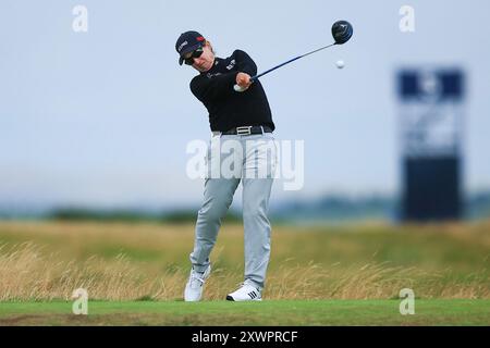 August 2024; Old Course in St Andrews, St Andrews, Fife, Schottland; AIG Womens Open Golf, Übungstag 2; Karrie Webb of Australia schlägt auf dem fünfzehnten Loch ab Stockfoto