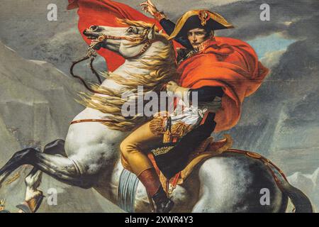 Napoleon überquert die Alpen von Jacques-Louis David Stockfoto