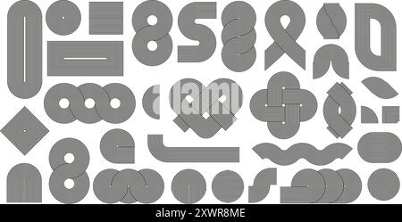 Geometrische Streifenlinienformen. Zen-Streifen, komplizierte Knoten- und Schlaufenform. Nordische Strichlinien, minimalistische abstrakte Figuren und dekorative Elemente Stock Vektor