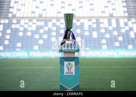 Reggio Emilia, Italien. August 2024. Die Trophäe vor dem Finale des Supercoppa Primavera Fußballspiels zwischen Sassuolo U20 und Fiorentina U20 im Città del Tricolore Stadion in Reggio Emilia, Norditalien - Dienstag, den 20. August 2024. Sport - Fußball . (Foto: Marco Alpozzi/Lapresse) Credit: LaPresse/Alamy Live News Stockfoto