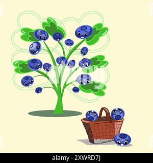 Charakterdesign von Heidelbeeren und Korbvektorillustration Stock Vektor