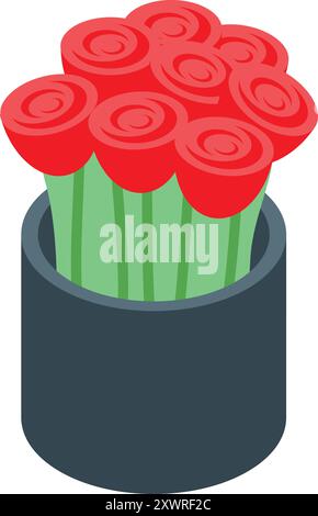 Blumenstrauß aus roten Rosen in einer schwarzen Vase, symbolisiert Liebe, Romantik und Feier Stock Vektor