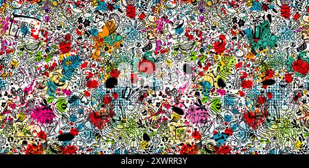 Nahtloses Muster von niedlichen Linien verschiedener Tiere. Tapeten für ein Kinderzimmer drucken. Handzeichnung. Nicht AI, Vektorillustration Stock Vektor