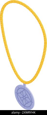 Die goldene Kette hält ein rundes Silbermedaillon mit Blumenmuster auf weißem Hintergrund Stock Vektor
