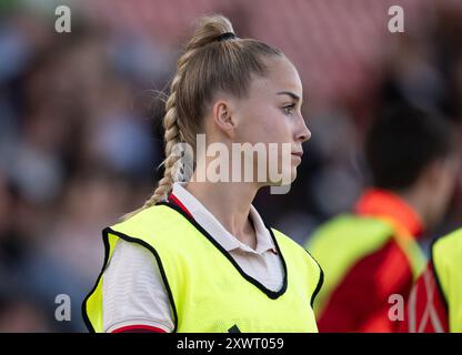 Giulia Gwinn (FC Bayern München Frauen, #7). FC Bayern München Frauen vs. Juventus Turin, Fussball, Frauen, Testspiel, Saison 2024/2025, 20.08.2024. (DFL-DFB-VORSCHRIFTEN VERBIETEN JEDE VERWENDUNG VON FOTOGRAFIEN ALS BILDSEQUENZEN UND/ODER QUASI-VIDEO). Foto: Eibner Pressefoto/Heike Feiner Stockfoto