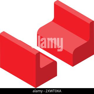 Zwei leere rote Wartezimmersitze mit Rückenlehnen und Armlehnen in isometrischer Ansicht Stock Vektor