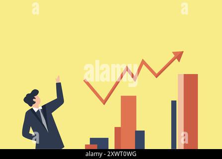 Geschäftsmann zeigt auf wachsendes Balkendiagramm Stock Vektor