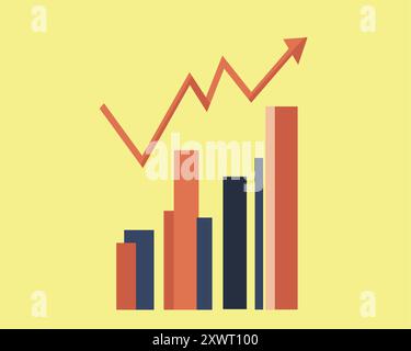 Balkendiagramm mit Aufwärtstrend auf Gelb Stock Vektor
