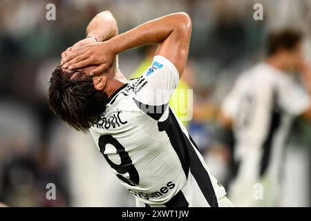 Während des Serie A-Spiels zwischen Juventus FC und Como 1907 im Allianz-Stadion am 19. August 2024 in Turin, Italien. Stockfoto