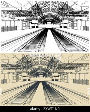 Stilisierte Vektorgrafiken eines Bahnhofs Stock Vektor