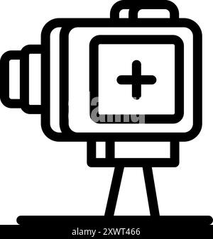 Liniensymbol eines Sphygmomanometers, das auf einem Stativ steht und den Blutdruck misst Stock Vektor