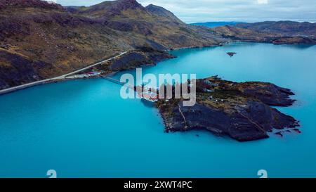 Aus der Vogelperspektive auf das Panorama des Nationalparks Torres Del Paine in Patagonien, Chile Stockfoto