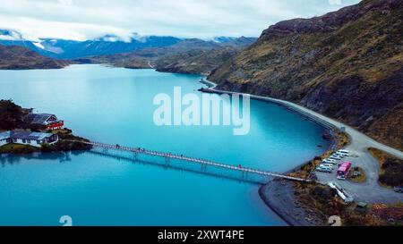 Aus der Vogelperspektive auf das Panorama des Nationalparks Torres Del Paine in Patagonien, Chile Stockfoto