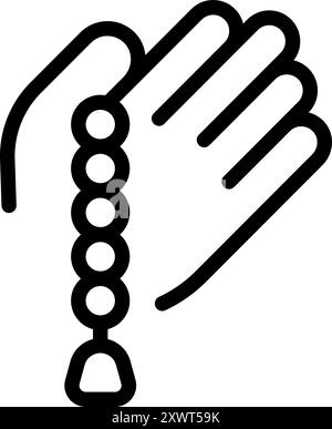 Linienzeichnung einer Hand, die Gebetskegeln hält, die Glauben, Spiritualität und religiöse Hingabe symbolisieren Stock Vektor