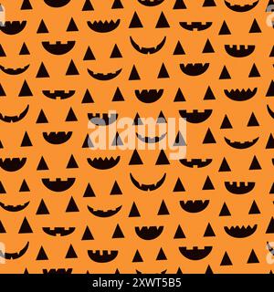 Jack o Lantern Halloween Gruselgesichter nahtloses Muster auf orangem Hintergrund. Für Halloween Hintergrund, Stoff und Textil Stock Vektor