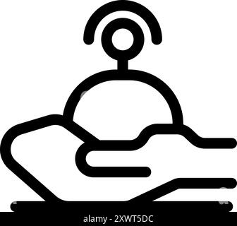 Fettgedrucktes Strichsymbol einer Hand, die ein wlan-Signal hält und eine sichere und zuverlässige Verbindung darstellt Stock Vektor