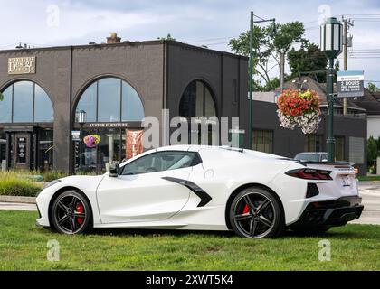 BIRMINGHAM, MI/USA - 16. AUGUST 2024: Ein Chevrolet Corvette-Auto der 8. Generation auf der Woodward Dream Cruise in der Nähe von Detroit, Michigan. Stockfoto