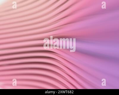 Glatte wellenförmige Linien im Farbverlauf von zartem Rosa und Lavendel mit Bokeh. Hintergrund für digitales 3D-Rendering. Stockfoto