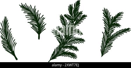 Einfache Illustration von grünen Tannenzweigen, ideal für Weihnachts- und Wintermotive, Weihnachtsdekorationen, Grußkarten und festliche Designs Stock Vektor