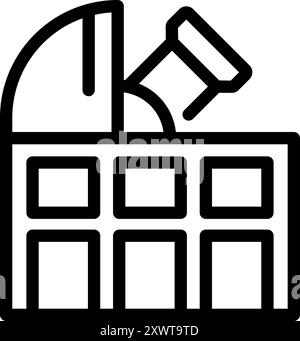 Strichart-Symbol eines Observatoriumsgebäudes mit einem Teleskop, das vom Dach reicht Stock Vektor