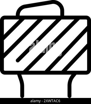 Einfaches Vektorsymbol einer Baubarriere mit diagonalen Streifen und zwei Beinen Stock Vektor